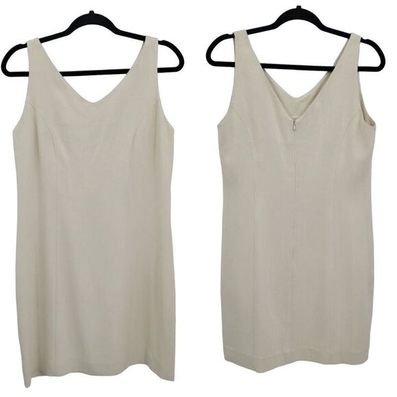 90's Tommy Bahama Mini Sheath Dress 8 Beige 100% Silk Capsule Sleeveless V-neck - Picture 1 of 9